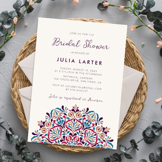 Vibrant Floral Delight Mandala Bridal Shower Kaart