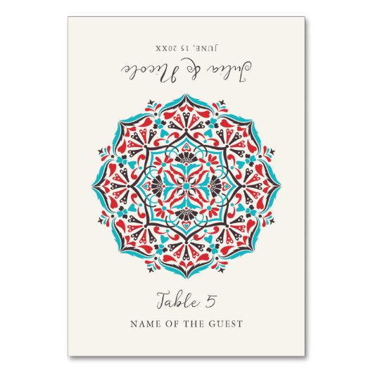 Vibrant Floral Delight Mandala Wedding Place Card Kaart (Voorkant)