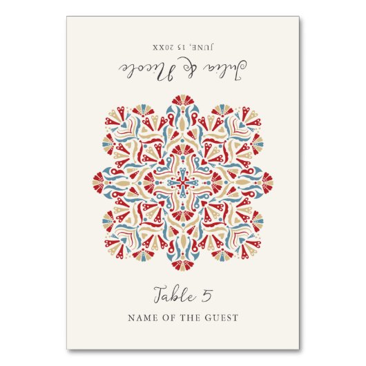 Vibrant Floral Delight Mandala Wedding Place Card Kaart (Voorkant)