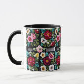 Vibrant Floral Embroidery Quartet on Black Mok (Links)