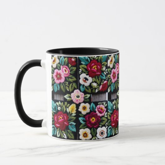Vibrant Floral Embroidery Quartet on Black Mok (Links)