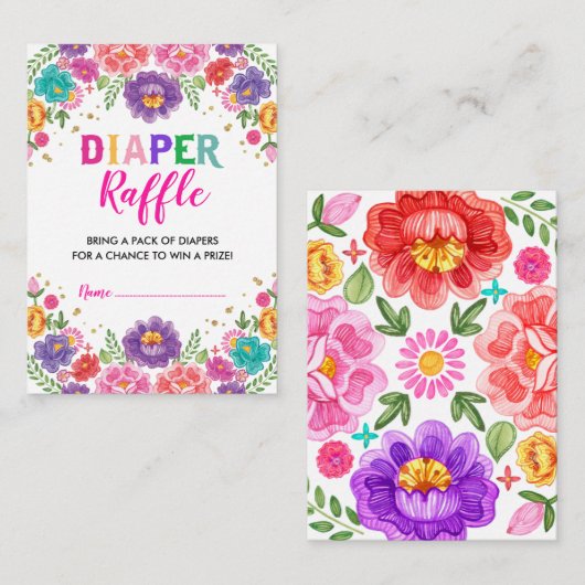 Vibrant Floral Fiesta Diaper Baby shower Raffle Informatiekaartje (Voorkant / Achterkant)