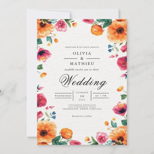 Vibrant Floral Frame Wedding Kaart (Voorkant)
