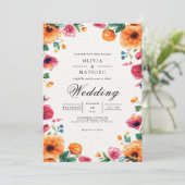 Vibrant Floral Frame Wedding Kaart (Staand voorkant)