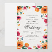 Vibrant Floral Frame Wedding Kaart (Voorkant / Achterkant)