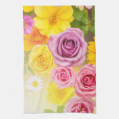 Vibrant Floral Gradient Art – Pink Yellow Purple Theedoek (Verticaal)