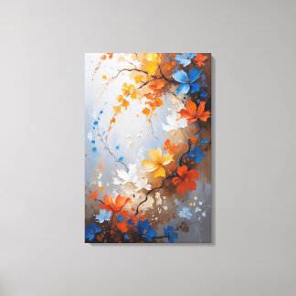 Vibrant Floral Harmony – Abstract Impasto Canvas Afdruk