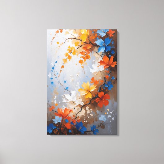 Vibrant Floral Harmony – Abstract Impasto Canvas Afdruk (Voorkant)