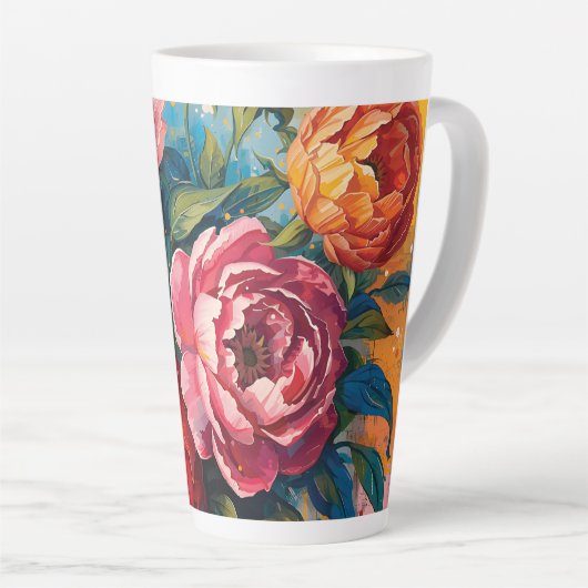 Vibrant Floral Latte Mok – koffiekopje voor thee (Rechterhoek)