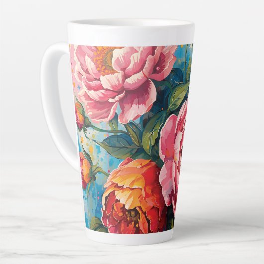 Vibrant Floral Latte Mok – koffiekopje voor thee (Linkerhoek)