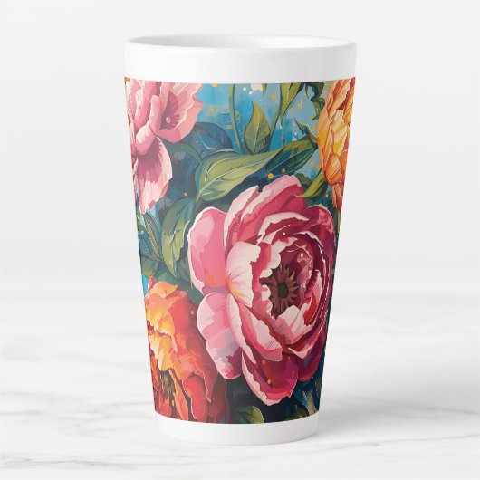 Vibrant Floral Latte Mok – koffiekopje voor thee (Voorkant)