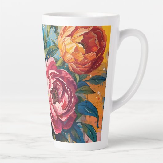 Vibrant Floral Latte Mok – koffiekopje voor thee (Rechts)