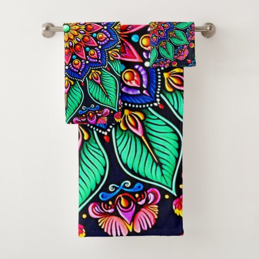 Vibrant Floral Mandala Art Bad Handdoek (Insitu)