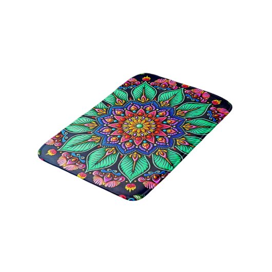 Vibrant Floral Mandala Art Badmat (Gekanteld)