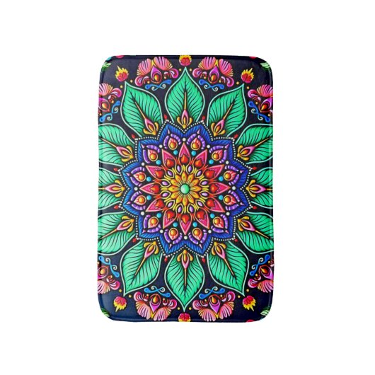 Vibrant Floral Mandala Art Badmat (Voorkant Verticaal)