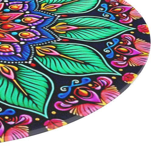 Vibrant Floral Mandala Art Snijplank (Hoek)