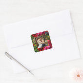 Vibrant Floral met Monogram Kerstmis Vierkante Sticker (Envelop)