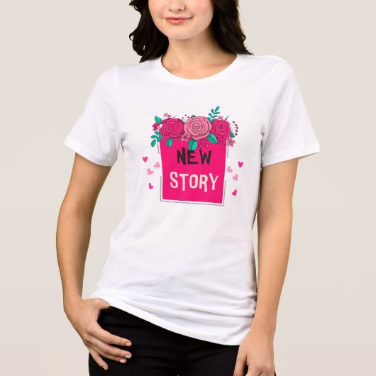 Vibrant Floral 'New Story' T-Shirt - Romantic (Voorkant)