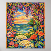 vibrant floral ocean sunset poster (Voorkant)