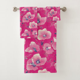 Vibrant Floral Pattern in Pink, White & Royal Blue Bad Handdoek