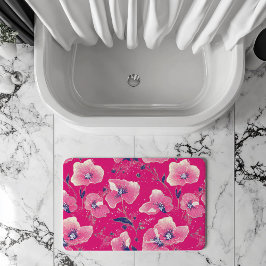Vibrant Floral Pattern in Pink, White & Royal Blue Badmat