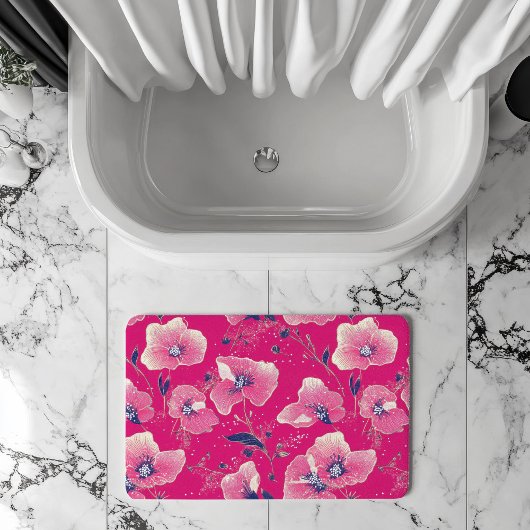 Vibrant Floral Pattern in Pink, White & Royal Blue Badmat