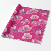 Vibrant Floral Pattern in Pink, White & Royal Blue Cadeaupapier (Uitgerold)