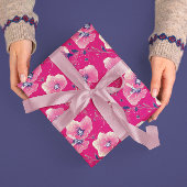 Vibrant Floral Pattern in Pink, White & Royal Blue Cadeaupapier