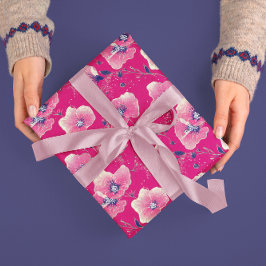Vibrant Floral Pattern in Pink, White & Royal Blue Cadeaupapier