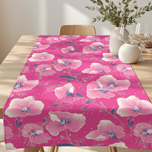 Vibrant Floral Pattern in Pink, White & Royal Blue Lange Tafelloper