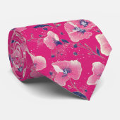 Vibrant Floral Pattern in Pink, White & Royal Blue Stropdas (Opgerold)