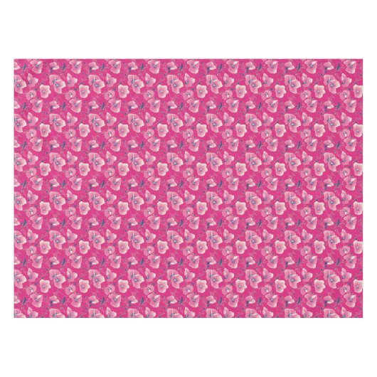 Vibrant Floral Pattern in Pink, White & Royal Blue Tafelkleed (Voorkant (Horizontaal))