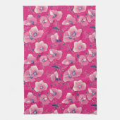 Vibrant Floral Pattern in Pink, White & Royal Blue Theedoek (Verticaal)