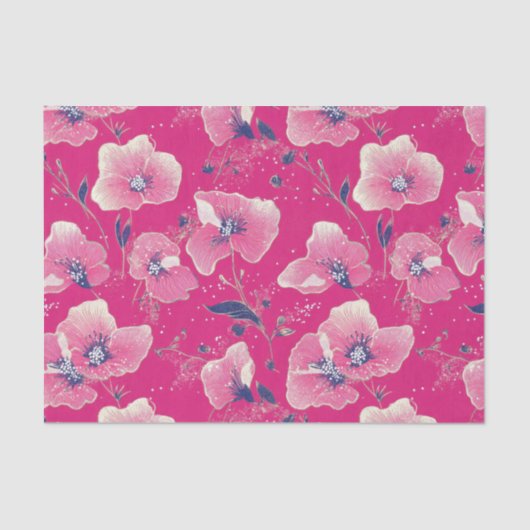 Vibrant Floral Pattern in Pink, White & Royal Blue Tissuepapier (Voorkant)