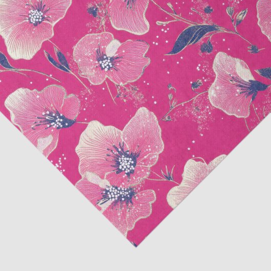 Vibrant Floral Pattern in Pink, White & Royal Blue Tissuepapier (Detail)