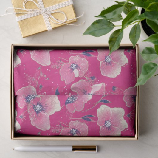 Vibrant Floral Pattern in Pink, White & Royal Blue Tissuepapier (Geschenk)