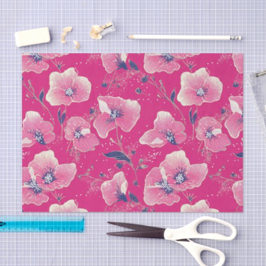 Vibrant Floral Pattern in Pink, White & Royal Blue Tissuepapier (Craft)