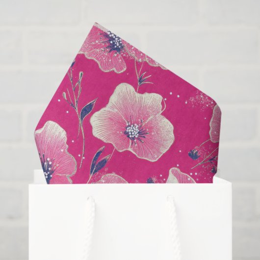 Vibrant Floral Pattern in Pink, White & Royal Blue Tissuepapier (Cadeauzakje)