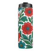 Vibrant Floral Pattern with Red and Teal Blooms Thermosbeker (Voorkant)