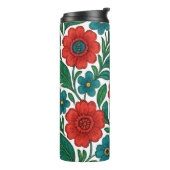 Vibrant Floral Pattern with Red and Teal Blooms Thermosbeker (Gedraaid links)