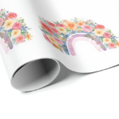 Vibrant Floral Rainbow Watercolor Birthday Cadeaupapier (Rol Hoek)