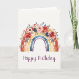 Vibrant Floral Rainbow Watercolor Happy Birthday Kaart