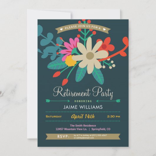 Vibrant Floral Retirement Party uitnodiging (Voorkant)