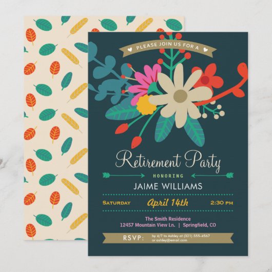 Vibrant Floral Retirement Party uitnodiging (Voorkant / Achterkant)