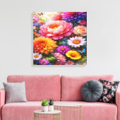 Vibrant Floral Symphony with Butterflies Canvas Afdruk (Insitu (Woonkamer))