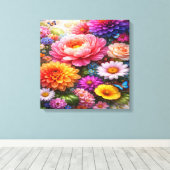 Vibrant Floral Symphony with Butterflies Canvas Afdruk (Insitu (Houten vloer))