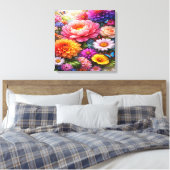 Vibrant Floral Symphony with Butterflies Canvas Afdruk (Insitu (Slaapkamer))