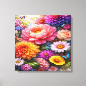 Vibrant Floral Symphony with Butterflies Canvas Afdruk (Voorkant)