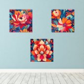 Vibrant Floral Trio – Kleurrijke Floral Art Set (Houten vloer)