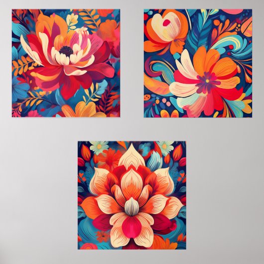 Vibrant Floral Trio – Kleurrijke Floral Art Set (Voorkant)